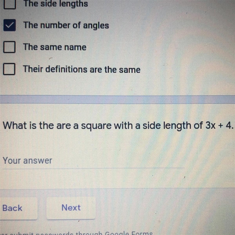 What is the are a square with a side length of 3x + 4.-example-1