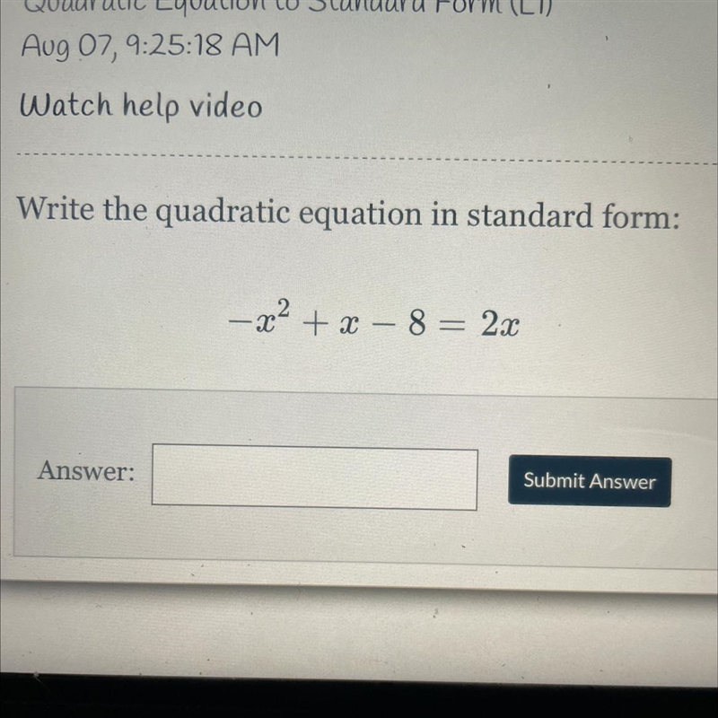 Write this quadratic equation in standard form.-example-1