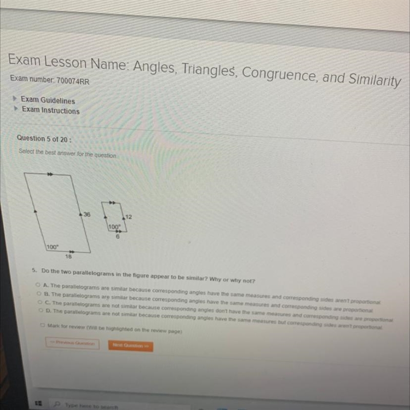 Select the best answer for the question 36 12 100 6 100 18 5. Do the two parallelograms-example-1