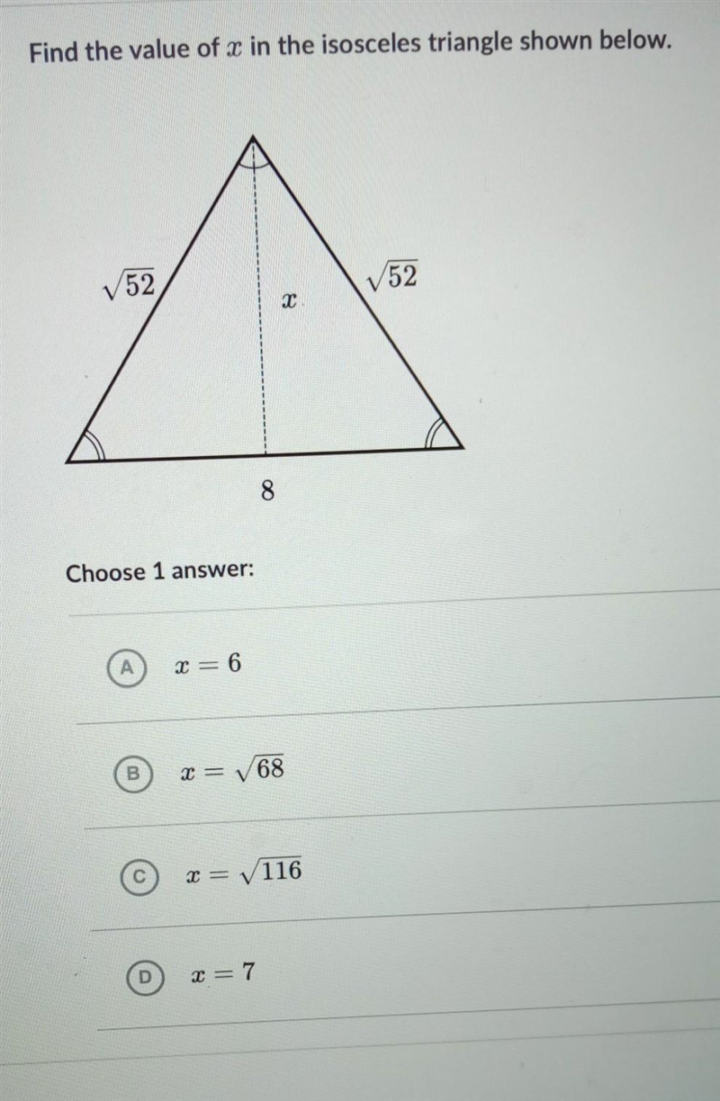 Find the value of x in the isosceles triangle shown below​-example-1