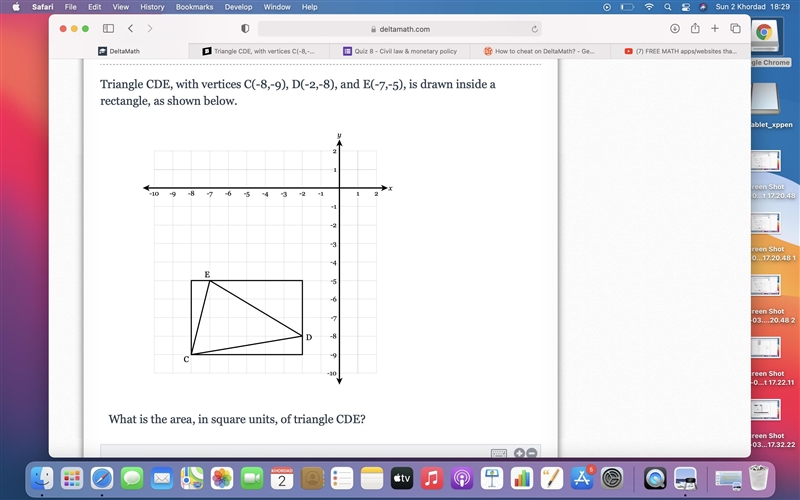 We're working on Area of a Triangles on Coordinate Grids what's the area of this triangle-example-1