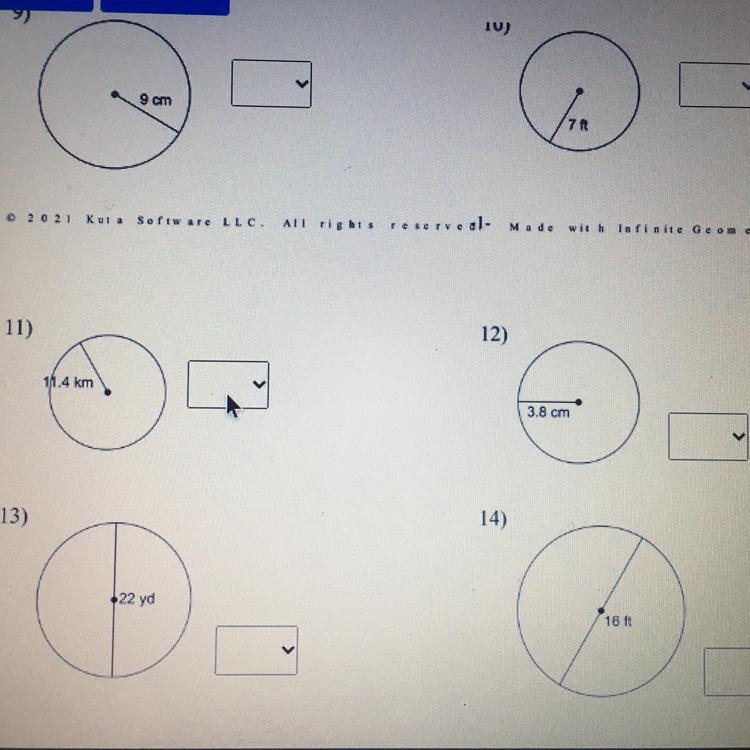 Please help and fill out please Look at picture Find the circumference of a circle-example-1