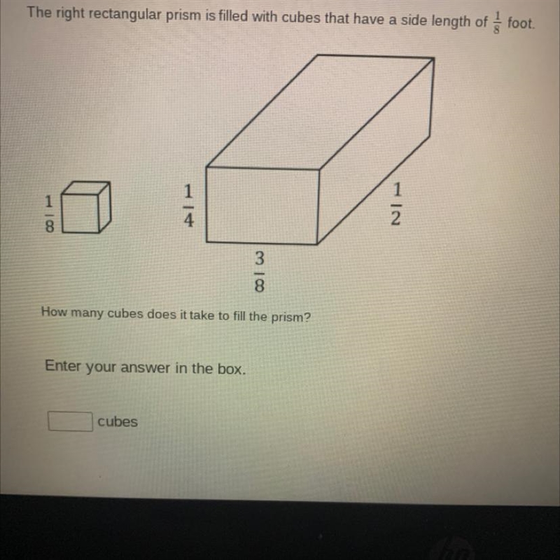 The right rectangular prism is filled with cubes that have a side length of 1/8 foot-example-1