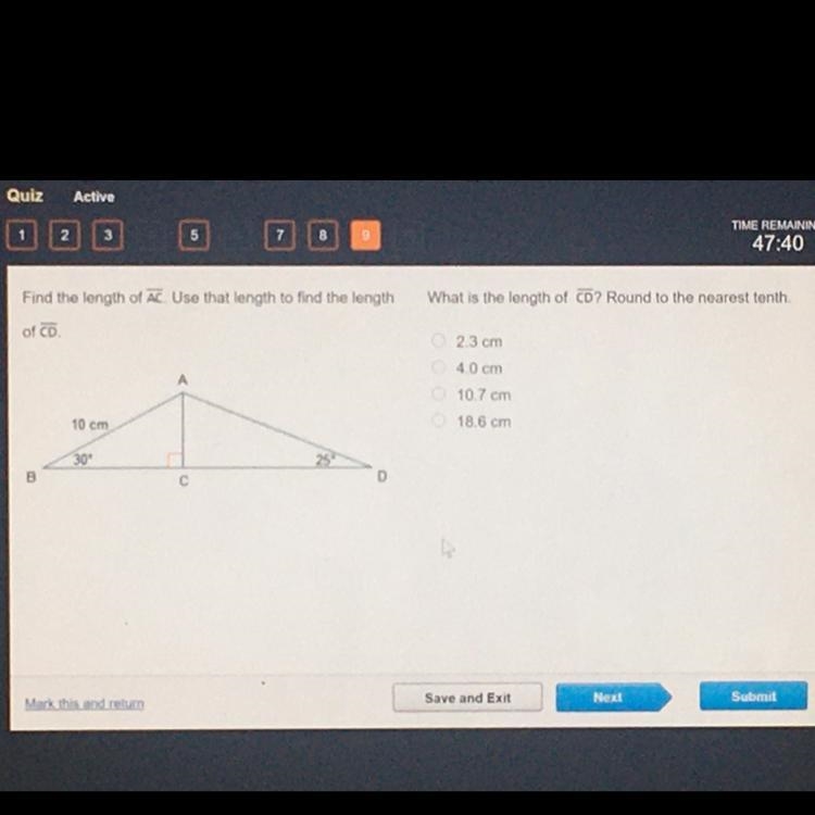 Find the length of line AC. Use that length to find the length of line CD. What is-example-1