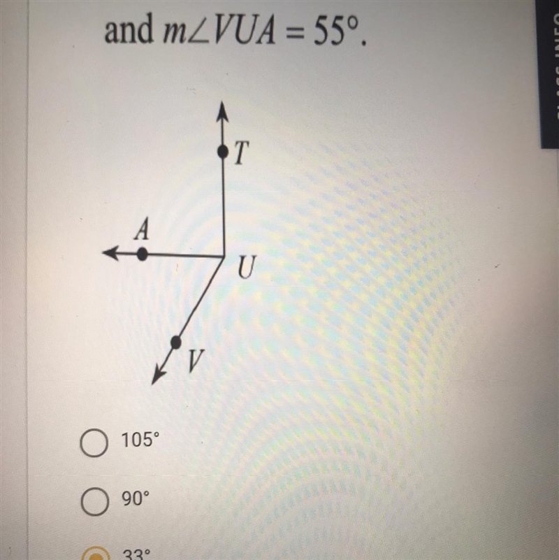 Find mZVUT if IZAUT = 88 and mZVUA = 55°. T U V-example-1