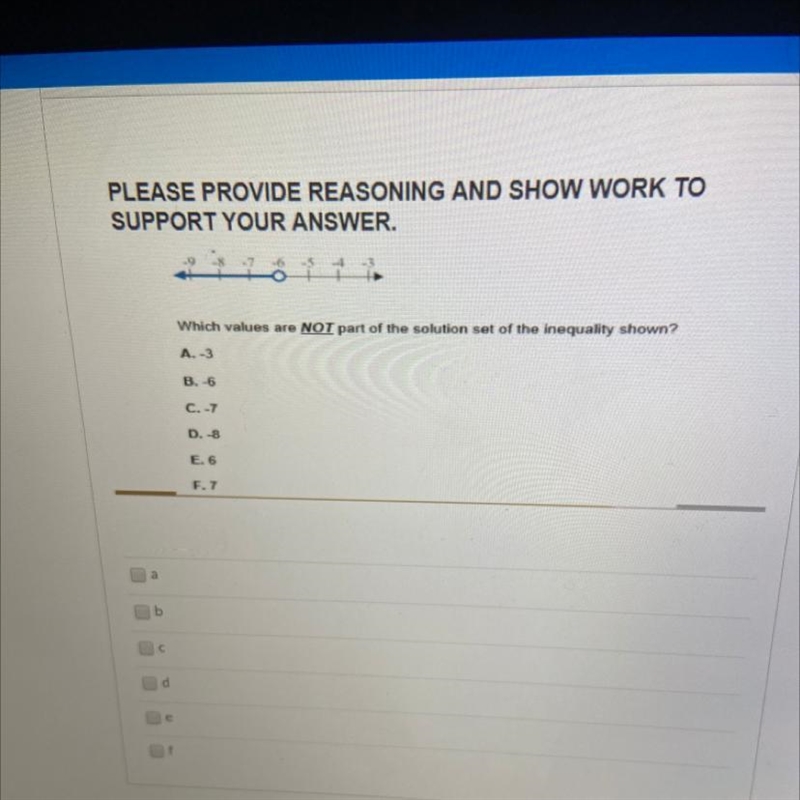 PLEASE PROVIDE REASONING AND SHOW WORK TO SUPPORT YOUR ANSWER. Which values are NOT-example-1