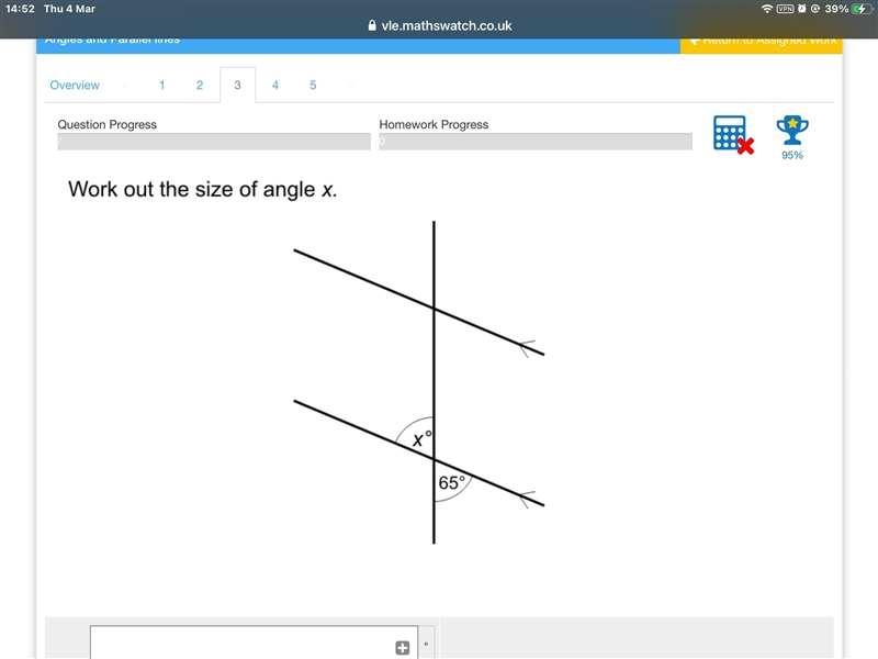 Work out the size of angle x.-example-2