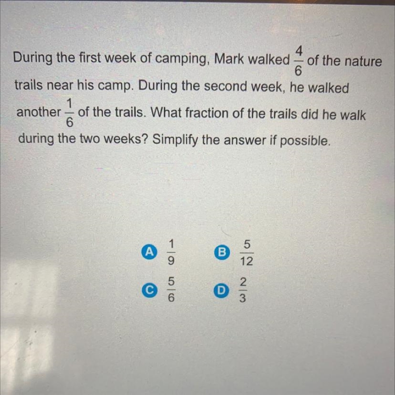 4 During the first week of camping, Mark walked of the nature 6 trails near his camp-example-1