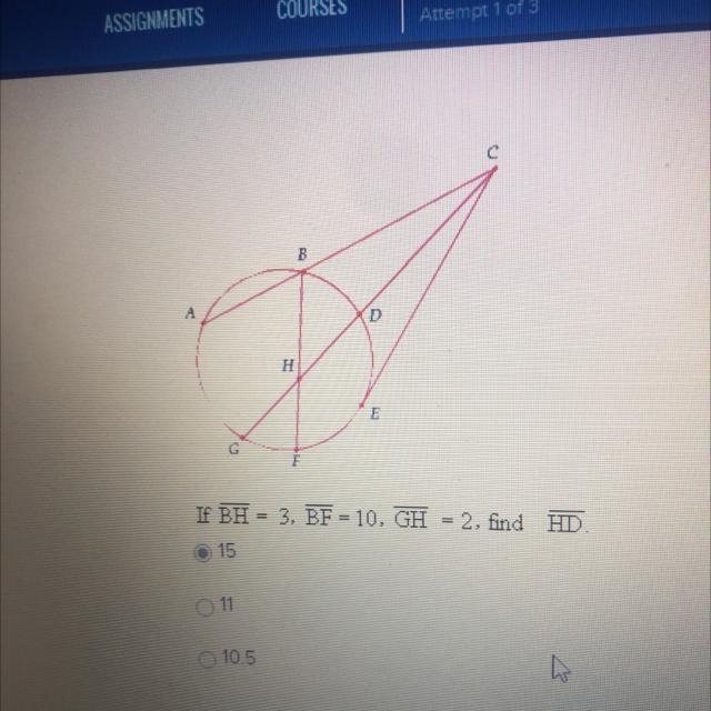 If BH = 3, BF = 10, GH = 2, find HD-example-1