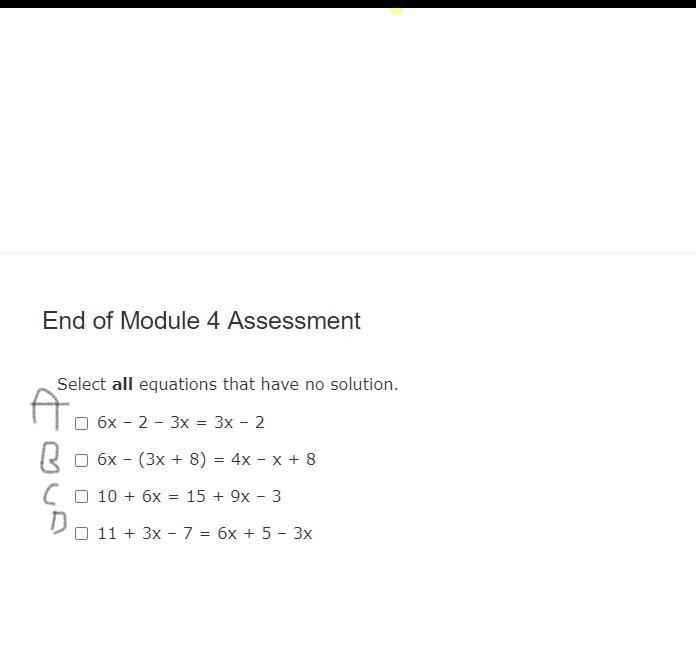 Select all the equations that have no solution.-example-1