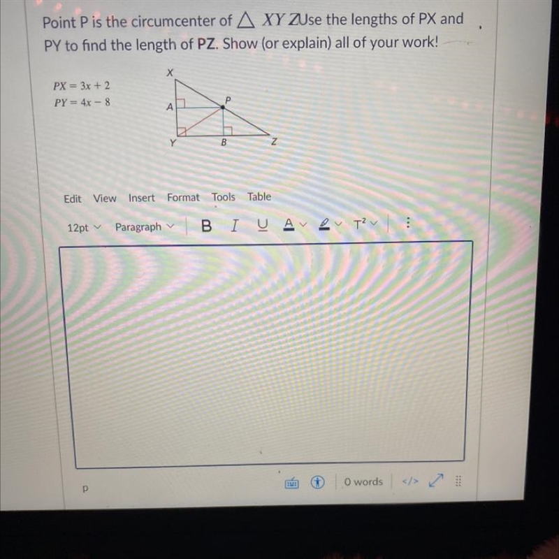 Point Pis the circumcenter of A XYZUse the lengths of PX and PY to find the length-example-1