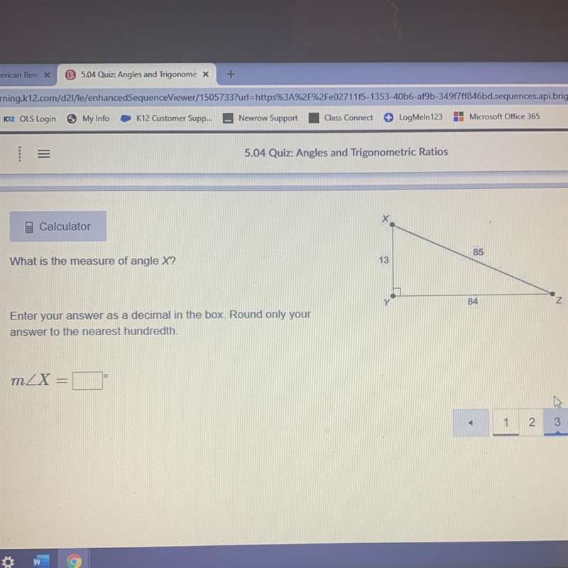 Calculator What is the measure of angle X? Enter your answer as a decimal in the box-example-1