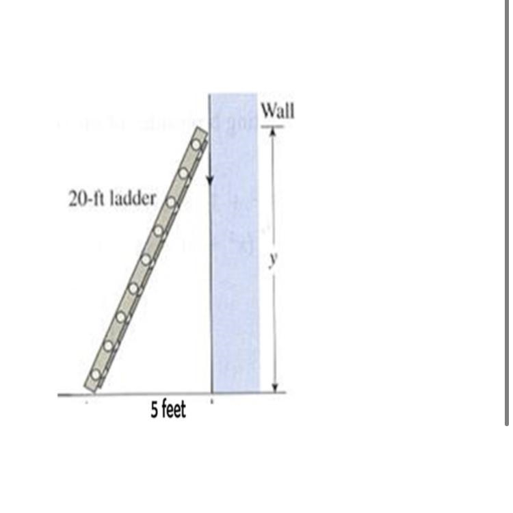 A 20-ft ladder is 5 feet from the base of a wall. How high up the wall does the ladder-example-1