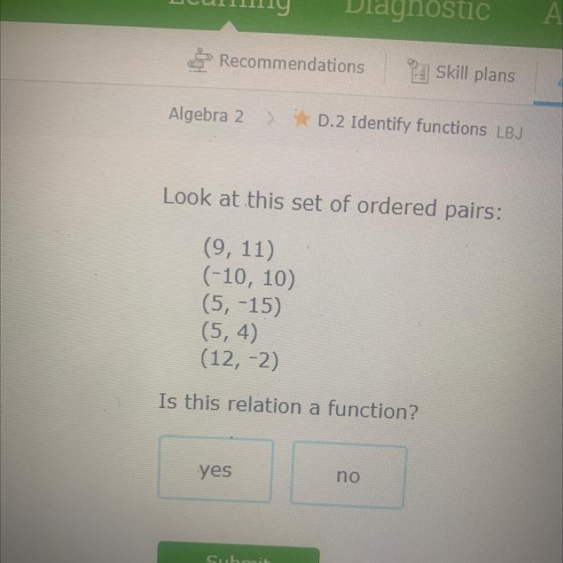 Look at this table: Is this relation a function?-example-1