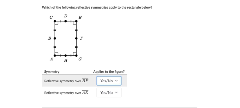 Which of the following reflective symmetries apply to the rectangle below?-example-1