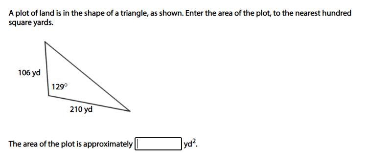 A plot of land is in the shape of a triangle, as shown. Enter the area of the plot-example-1