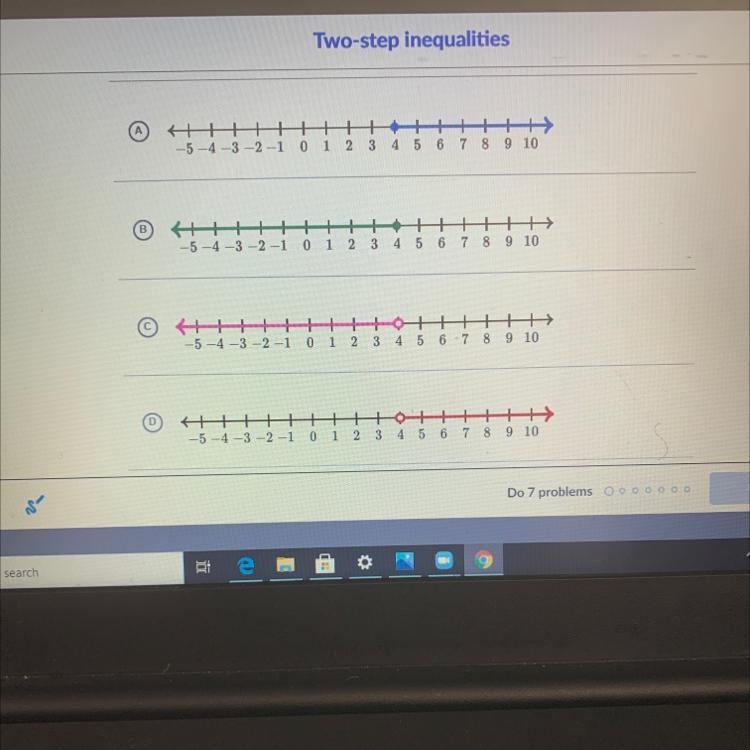 Which graph represents the solution set of this inequality? 119 +5 < 49 Choose-example-1