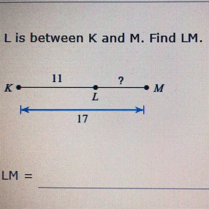 L is between K and M. Find LM.-example-1