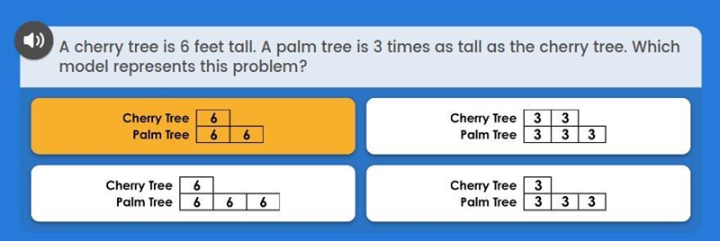 A cheery tree is 6 feet tall. A palm is 3 times as tall as the cherry tree. Which-example-1