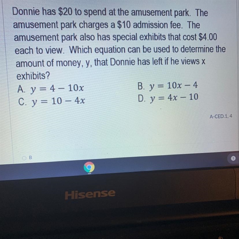 Donnie has $20 to spend at the amusement park. The amusement park charges a $10 admission-example-1