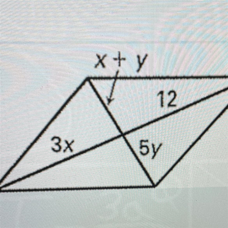 20 POINTS HELP!! What value of x and y make the polygon below a parallelogram-example-1