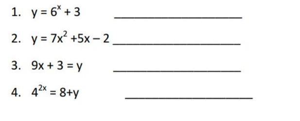 Are the following linear, quadratic, or exponential?-example-1