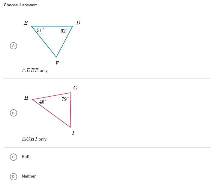 HELPP FAST PLS!!!! which triangles are similar to triangle abc?-example-1