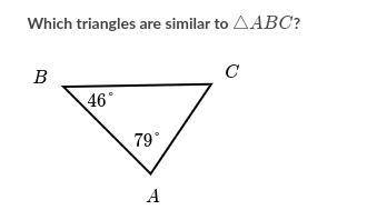 HELPP FAST PLS!!!! which triangles are similar to triangle abc?-example-2