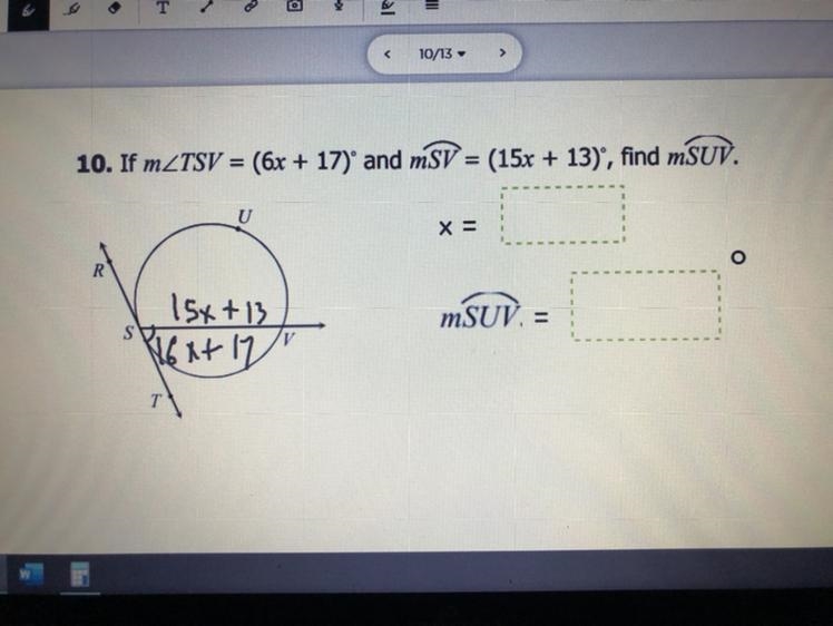 Someone please help me with angle relationships in circles with algebra.-example-1