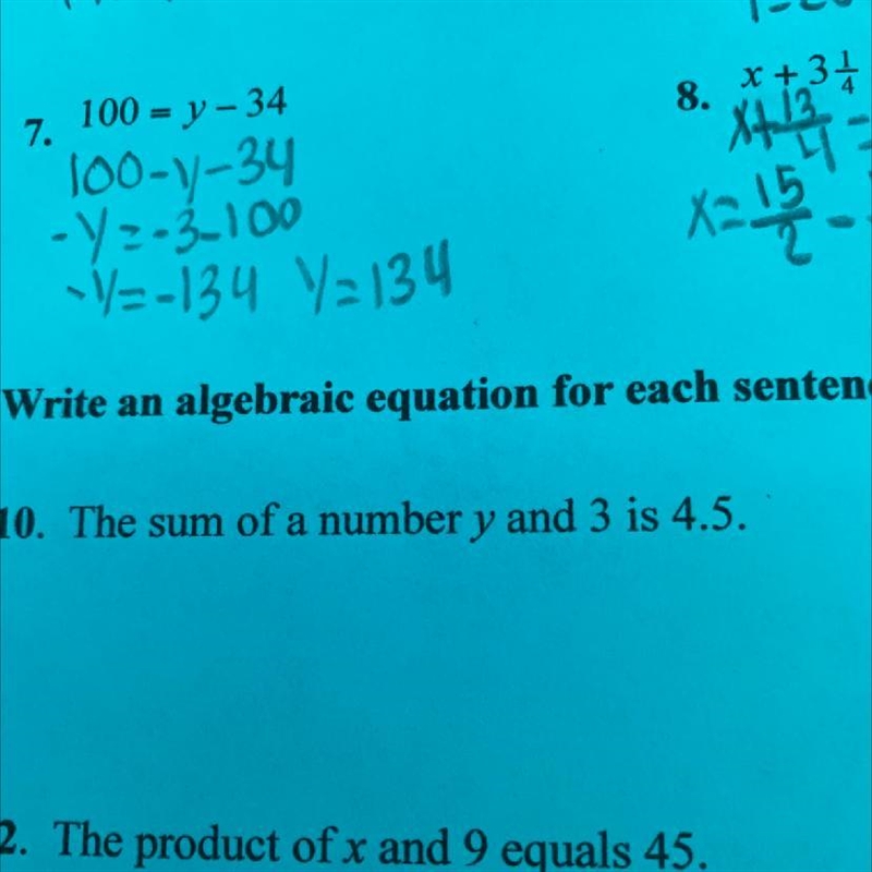 The sum of a number y and 3 is 4.5. Pls help!!!-example-1