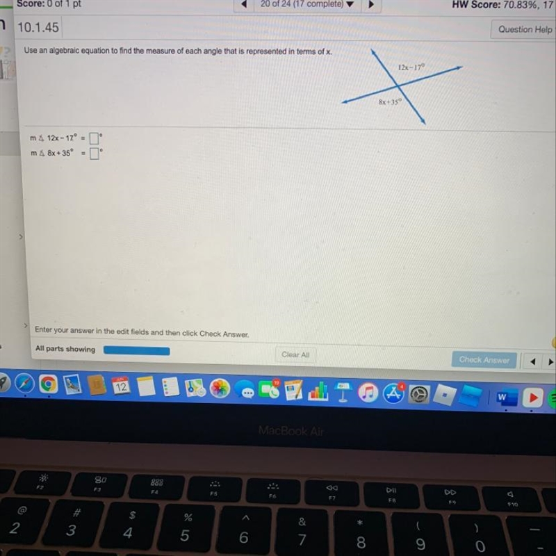 Use an algebraic equation to find the measure of each angle that is represented in-example-1