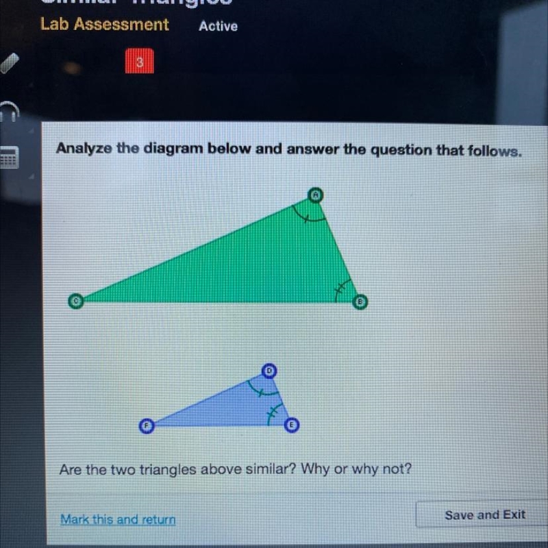 Are the two triangles above similar? Why or why not? A. Yes, they are similar by the-example-1