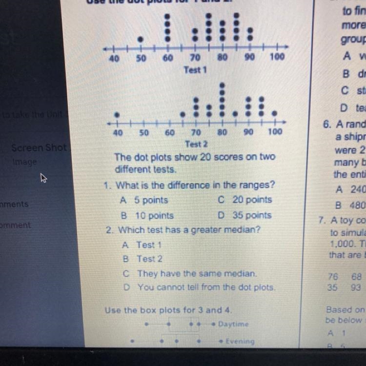 1. What is the difference in the ranges? A 5 points C 20 points B 10 points D 35 points-example-1