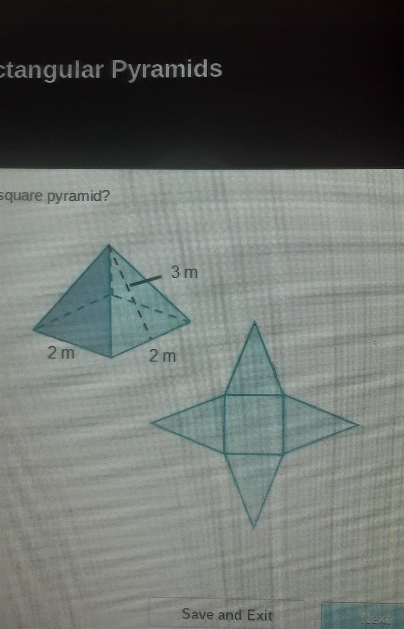 What is the surface area of the square pyramid? 3 m 2 m 2 m​-example-1