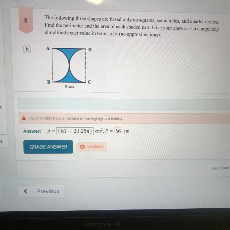 8 The following three shapes are based only on squares, semicircles, and quarter circles-example-1