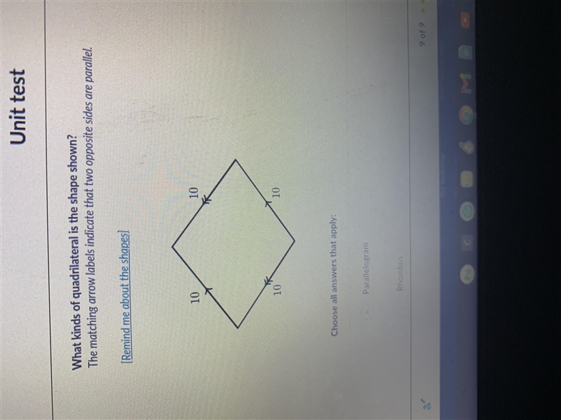 What kind of quadrilateral is the shape shown? the matching arrow labels indicate-example-1