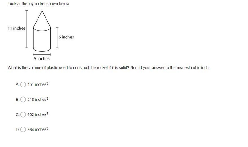 What is the volume of plastic used to construct the rocket if it is solid? Round your-example-1