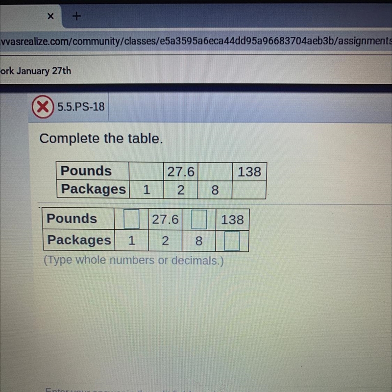 Complete the table. (Type whole numbers or decimals)-example-1