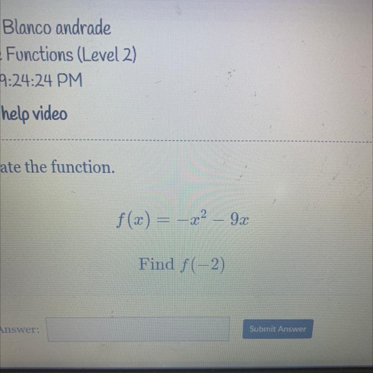 F(x) = -22 – 92 = 9x Find f(-2)-example-1