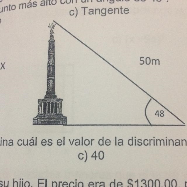 Razon trigonometría que se requiere para calcular la altura de la torre si desde una-example-1