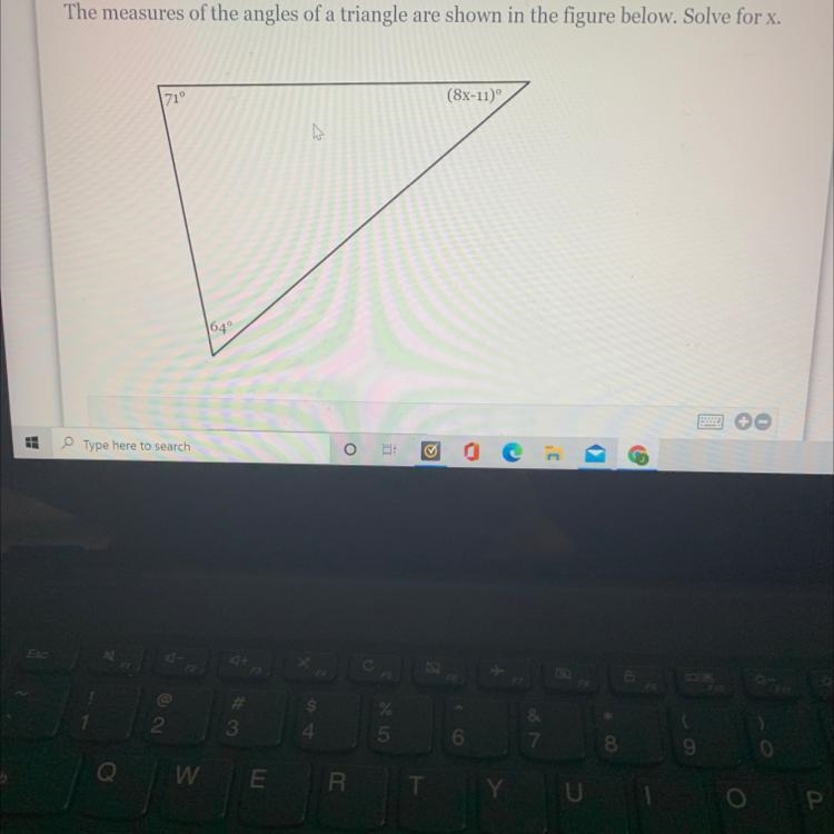 I need help fast! The measures of the angles of a triangle are shown in the figure-example-1