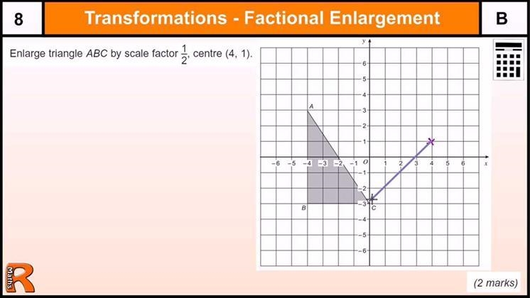 Enlarge triangle ABC by scale factor 1/2 centre (4, 1)-example-1