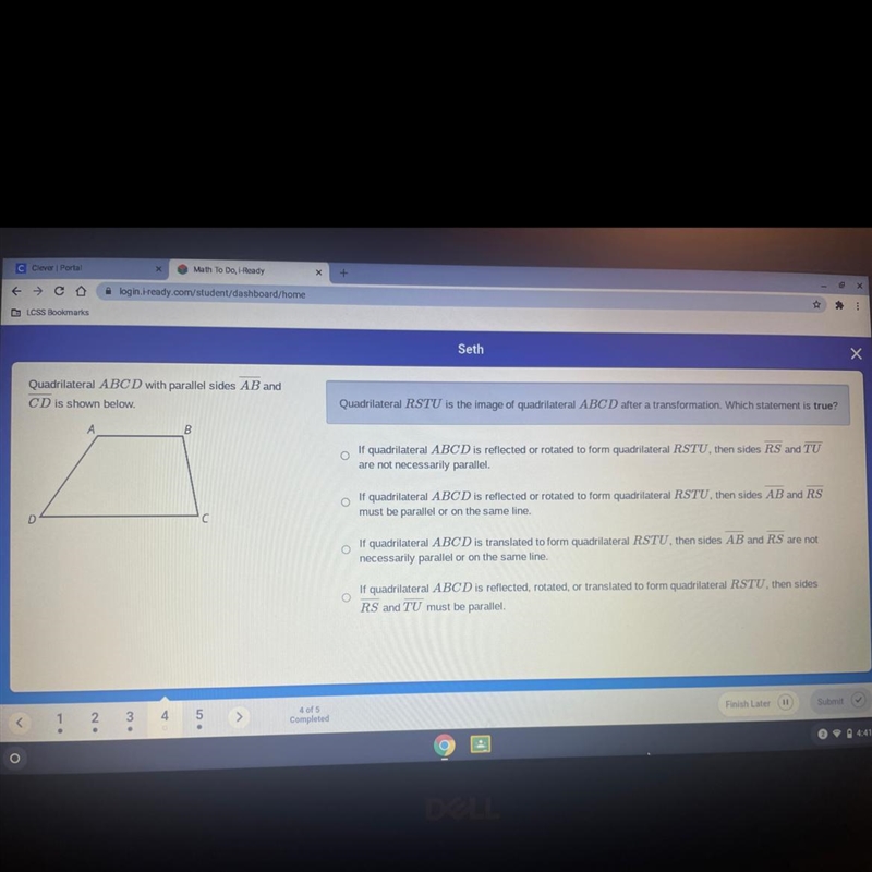 Quadrilateral ABCD with parallel sides AB and CD is shown below. Quadrilateral RSTU-example-1