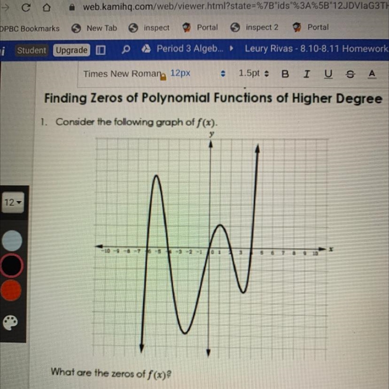 Consider the following graph of f(x) what are the zeros-example-1