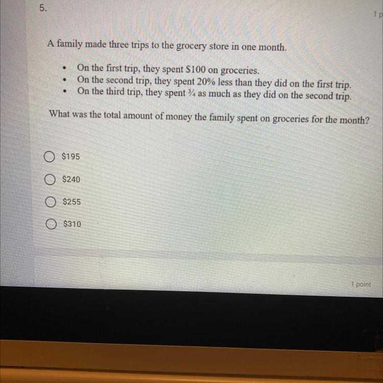 A family made three trips to the grocery store in one month. What was the total amount-example-1