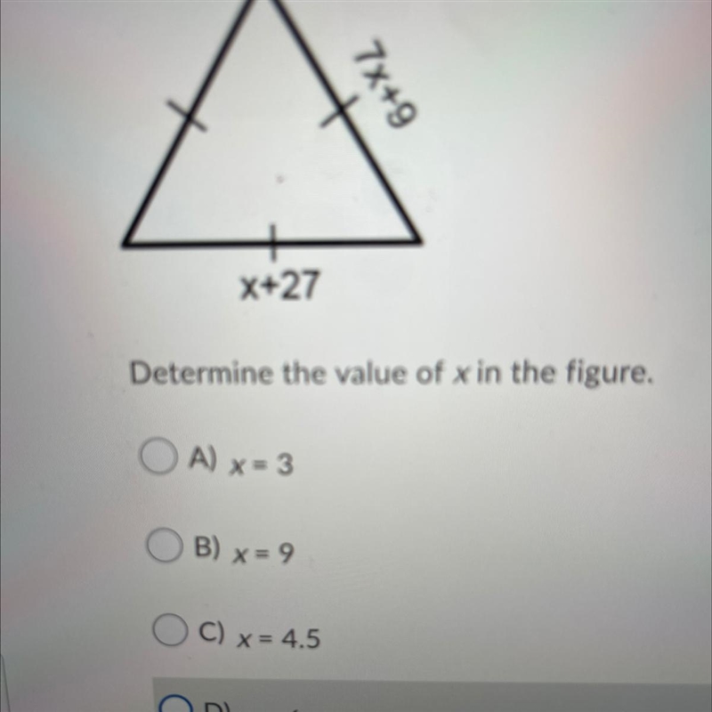 Determine the value of x in the figure.-example-1