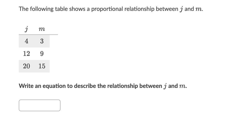 The following table shows a proportional relationship between j and m.-example-1