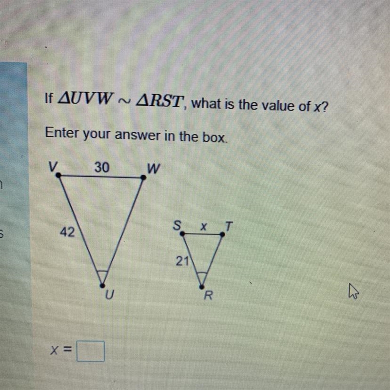 If AUVW - ARST, what is the value of x? Enter your answer in the box. V 30 W S X T-example-1