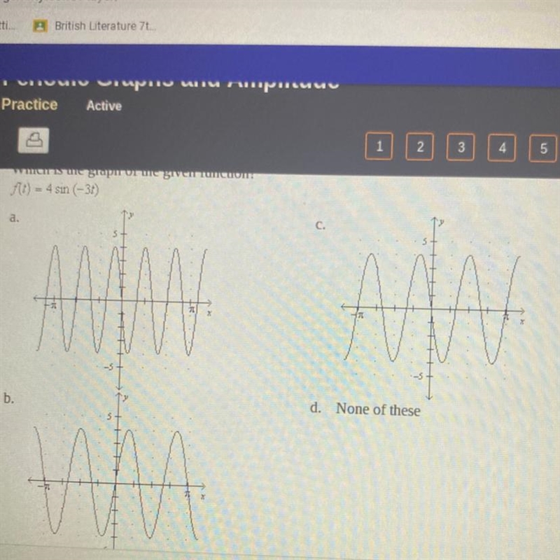 Which is the graph of the given function? F(t)=4sin(3t)-example-1