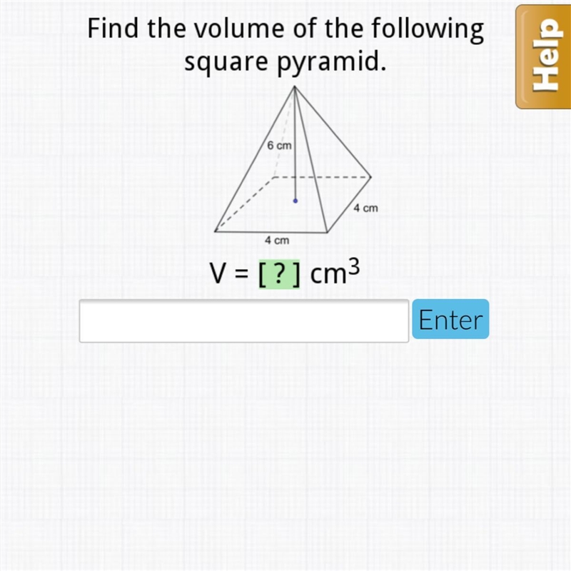 Find the volume of the following square pyramid. geometry-example-1